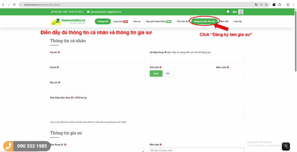 Đăng ký làm gia sư Daykemtainha.vn