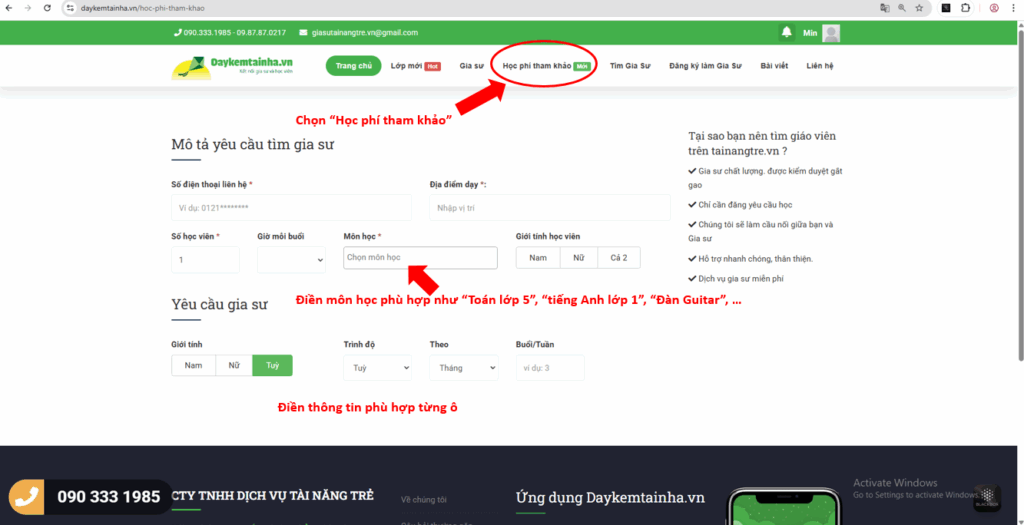 Học phí tham khảo Daykemtainha.vn